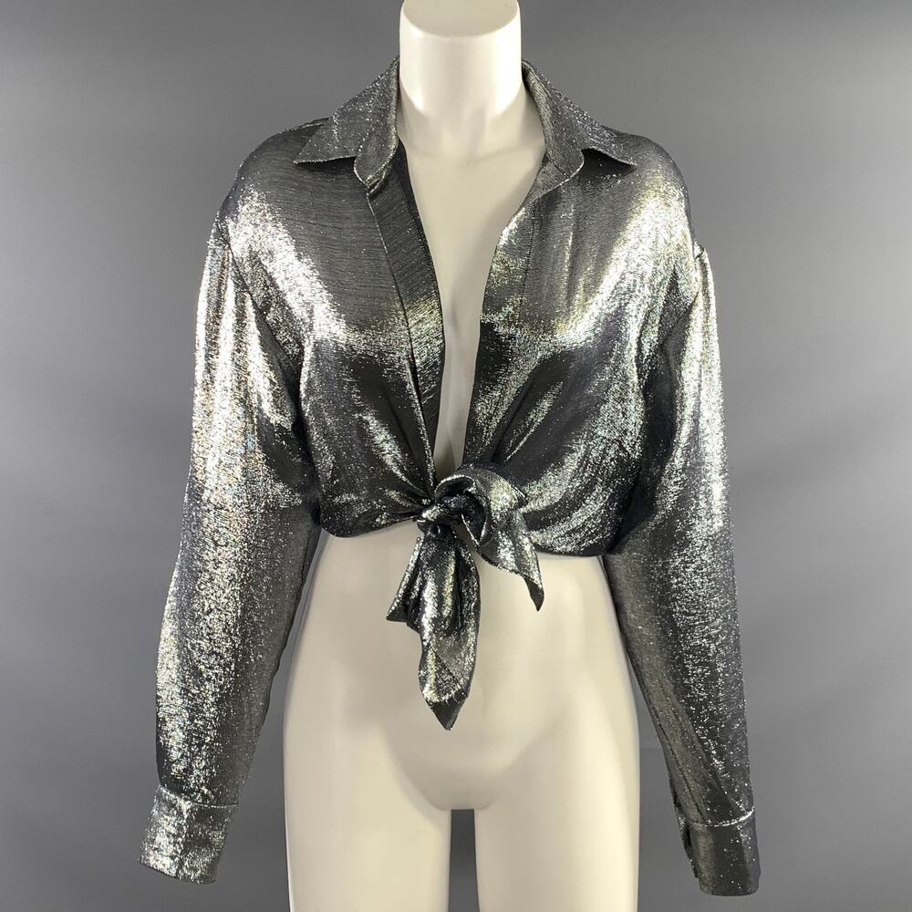 ALEXANDRE VAUTHIER Size M Silver Silk & Polyester Metallic Cropped Shirt